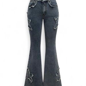 Women's Distressed star Flare Jeans - Gray